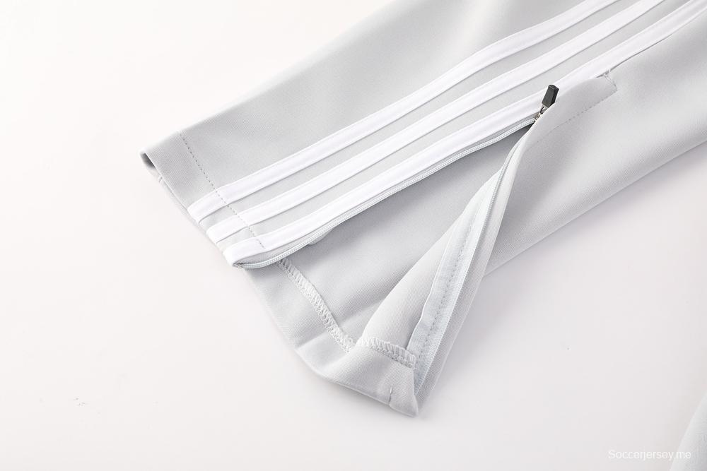 25/26 ريال مدريد جاكيت بسحاب كامل رمادي/أبيض + بنطلون طويل