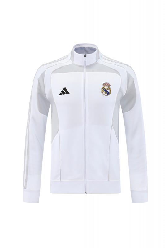 25/26 ريال مدريد جاكيت بسحاب كامل رمادي/أبيض + بنطلون طويل