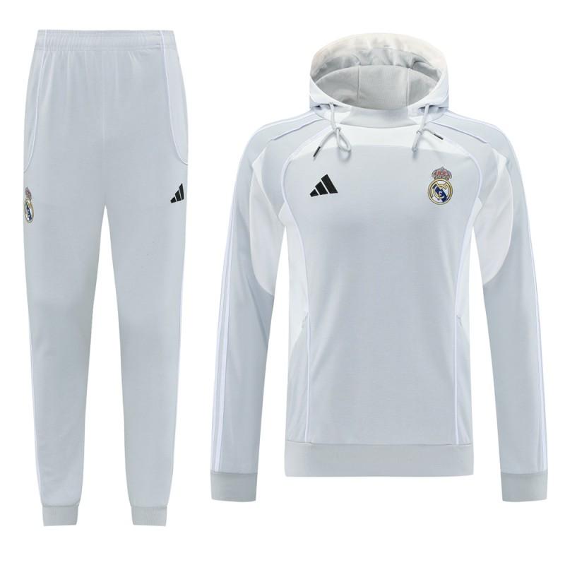 25/26 جاكيت هودي ريال مدريد بغطاء رأس كامل بسحاب + بنطلون طويل