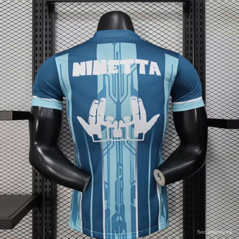 إصدار اللاعب 25/26 قميص أولمبيك مارسيليا أزرق بخطوط هندسية