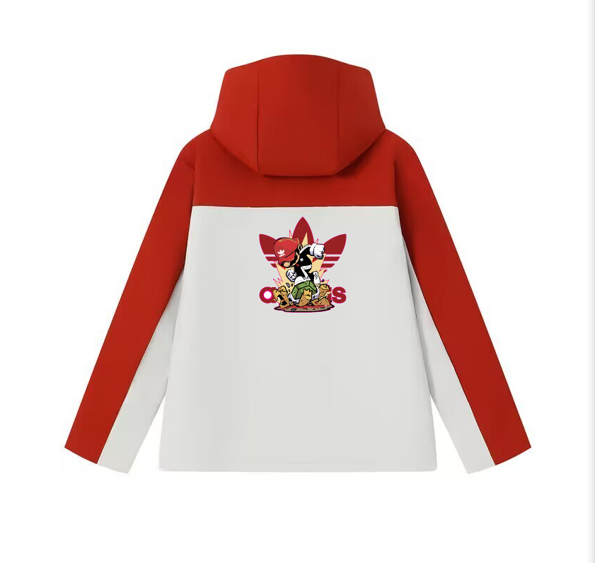 2025 أديداس 2025 جاكيت خارجي مقاوم للماء بسحاب كامل أبيض/أحمر