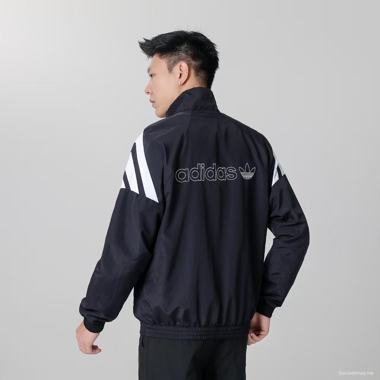 2025 أديداس 2025 سترة واقية من الرياح بسحاب كامل باللون الأخضر/الأبيض/الأسود