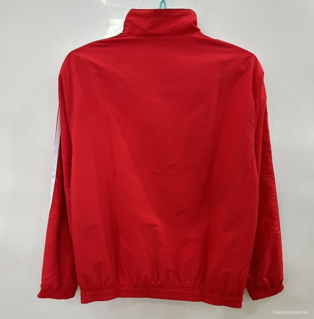 25/26 ليفربول سترة واقية من الريح حمراء/بيضاء عكسية اللونين