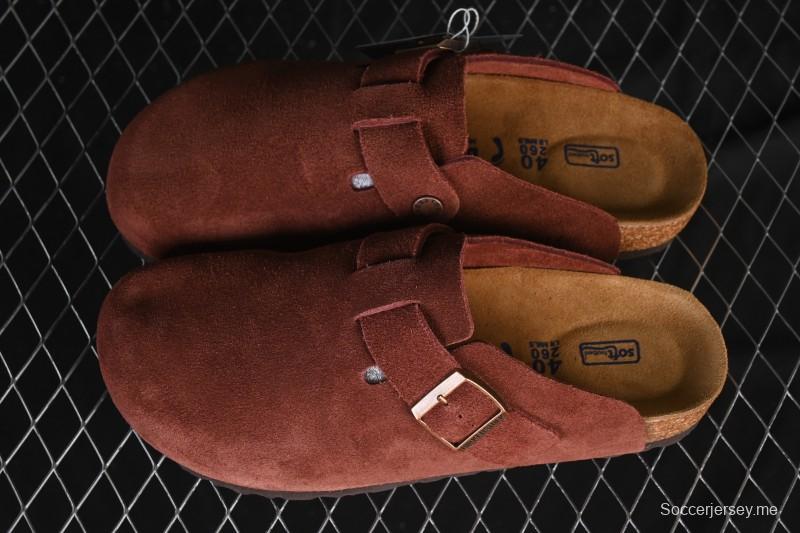 سلسلة صنادل بيركنستوك بجزء علوي من الجلد الناعم ونعل وسطي من المطاط الفلين - نبيذ أحمر