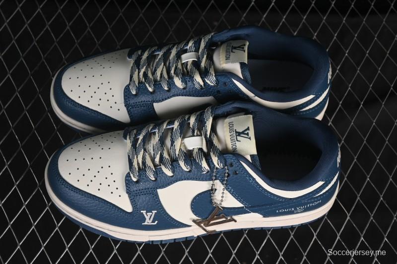 حذاء تزلج نايك SB Dunk Low LV Collaboration باللون الرمادي الفاتح والأزرق الداكن والأزرق الداكن، حذاء تزلج كاجوال منخفض مخصص - SC0601-477