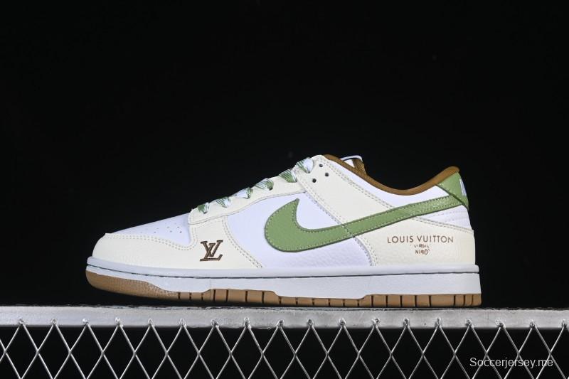 حذاء تزلج نايك SB Dunk Dunk Low LV Collaboration باللون الأبيض والأخضر والبني - SC0601-476