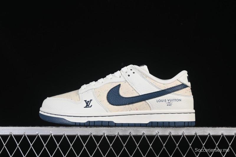 حذاء تزلج نايك SB Dunk Dunk Low LV Collaboration باللون البيج الكحلي المنسوج، حذاء تزلج كاجوال منخفض الكمال - SC0601-478