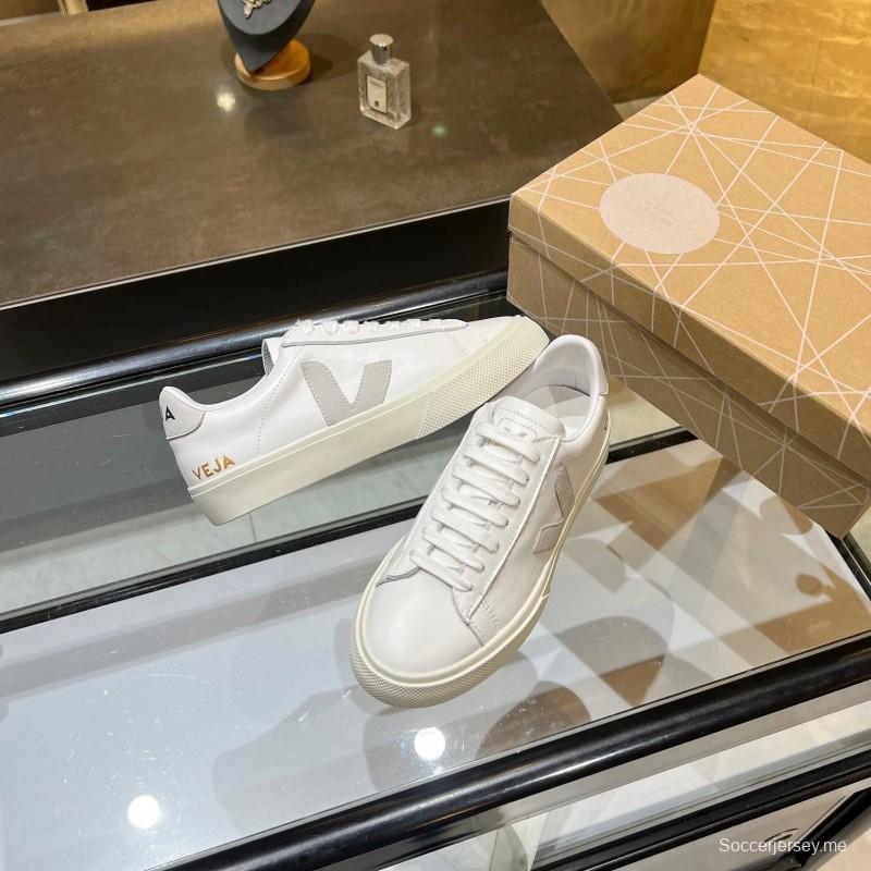 VEJA Classic White Sneakers V Logo Lace-Up Retro Flat Platform Casual Sports Shoes - LY00220