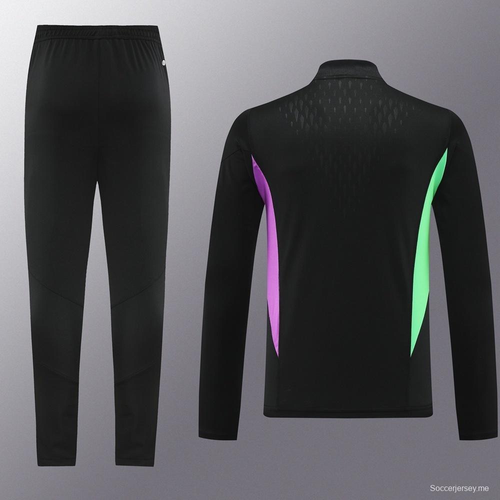 23/24 بايرن ميونخ أسود S-2XL أسود جاكيت نصف سحاب + بنطلون طويل + بنطلون طويل