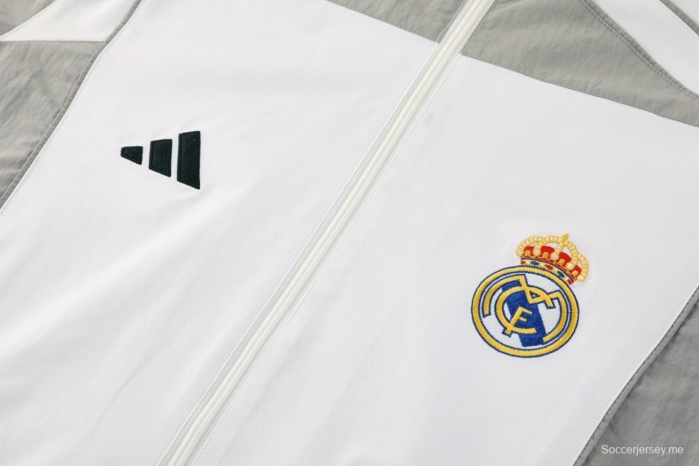 25/26 ريال مدريد جاكيت أبيض نصف سحاب + بنطلون طويل S-3XL