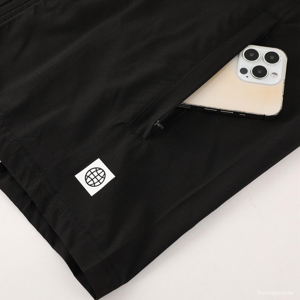 2025 أديداس 2025 جاكيت أسود نصف سحاب أبيض أسود + بنطلون طويل S-2XL