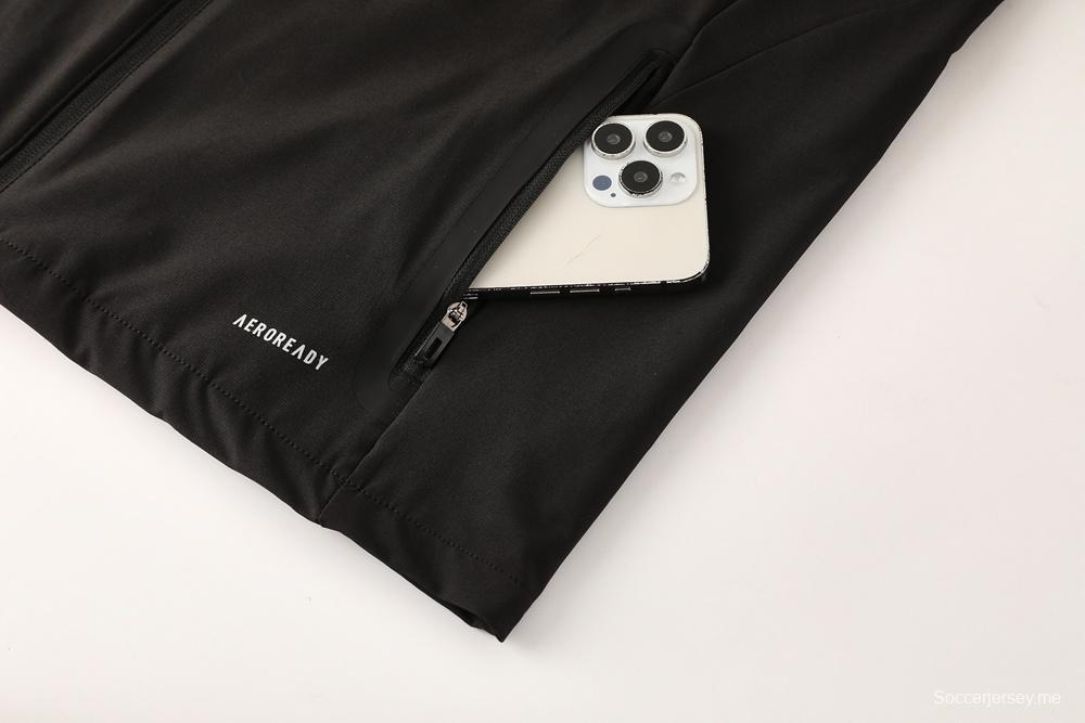 2025 أديداس 2025 سترة سوداء بنصف سحاب أسود + سروال طويل S-2XL