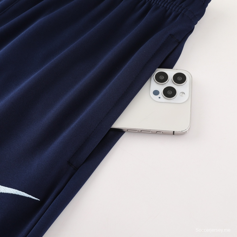 2025 فرنسا 2025 جاكيت أزرق ملكي نصف سحاب أزرق + بنطلون طويل