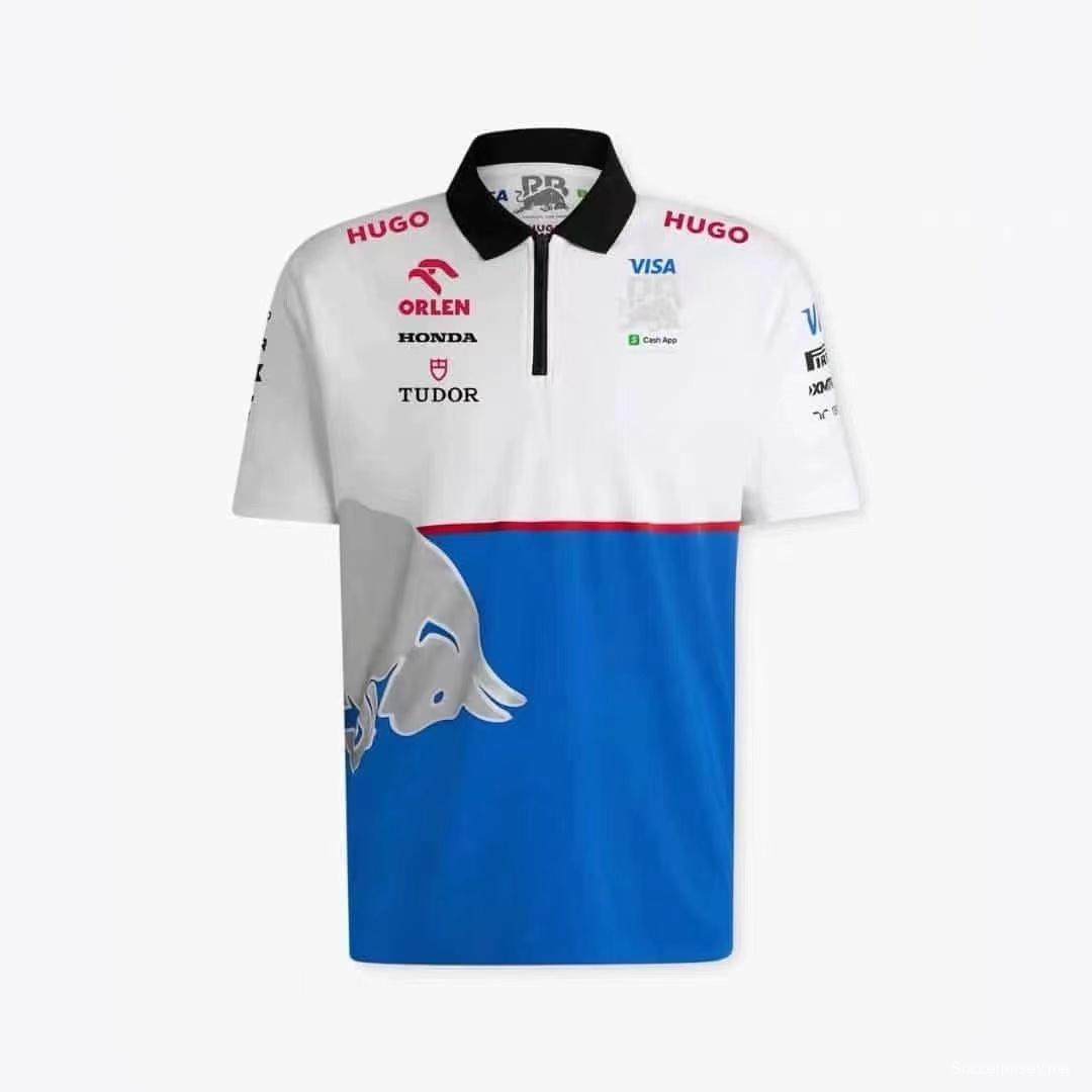 2025 F1 سباق ريد بُل 2025 قميص سباق ريد بُل أبيض وأزرق بشعار ريد بُل