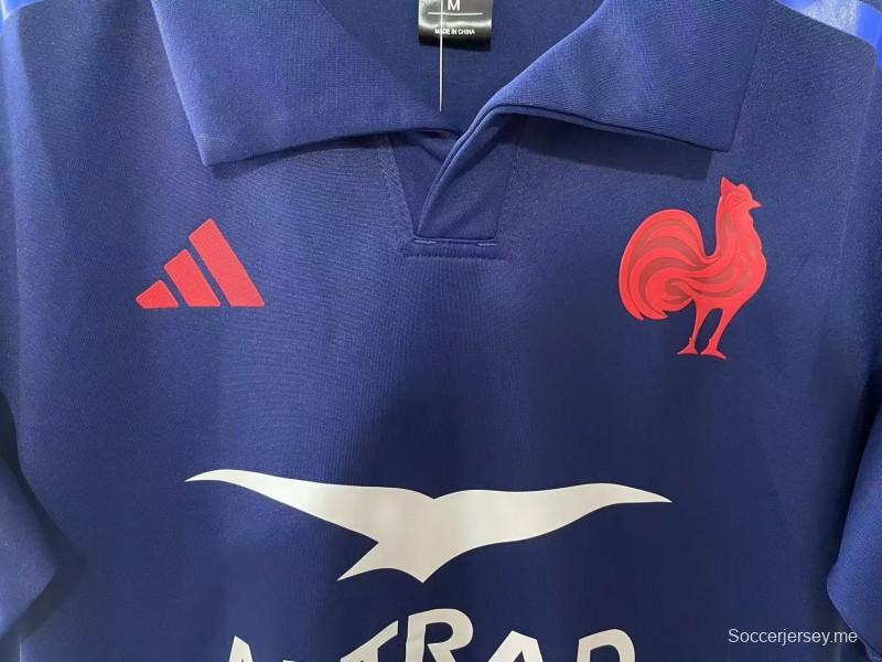 2025 قميص فرنسا 2025 أزرق كحلي مع خطوط ثلاثية الألوان