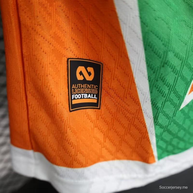 Player Version 2025 Ivory Coast Green with Elephant Graphic and Orange Trim Jersey