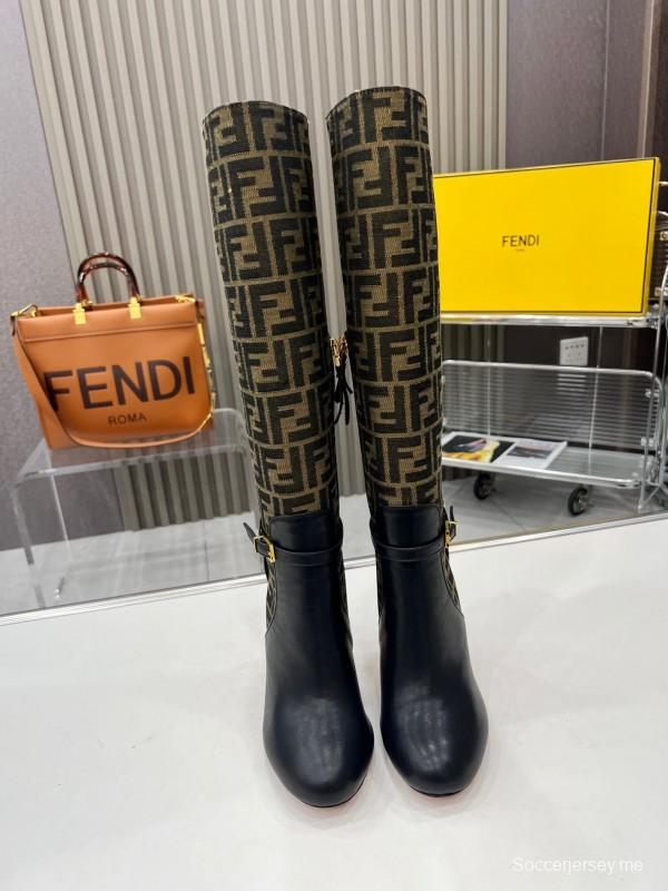 FENDI Delfina Round Toe Boots with FF Buckle and Heel Detail - LY00