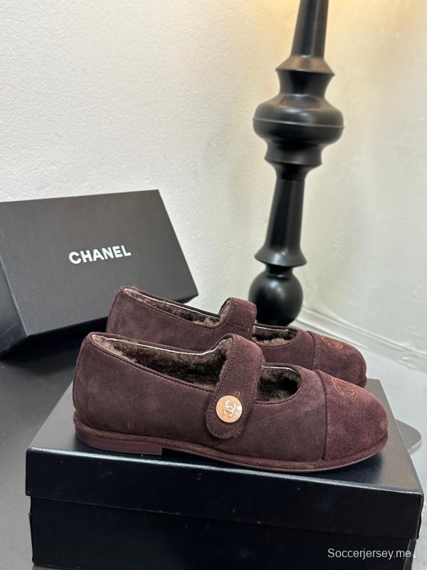 Chanel 2025 SS New French Mary Jane Flat Shoes with Fur - KFY00300