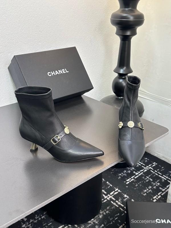 شانيل 2025/SS 24B جزمة شانيل 2025/SS 24B خريف وشتاء جديدة ذات كعب عالٍ بعقدة - LY00380