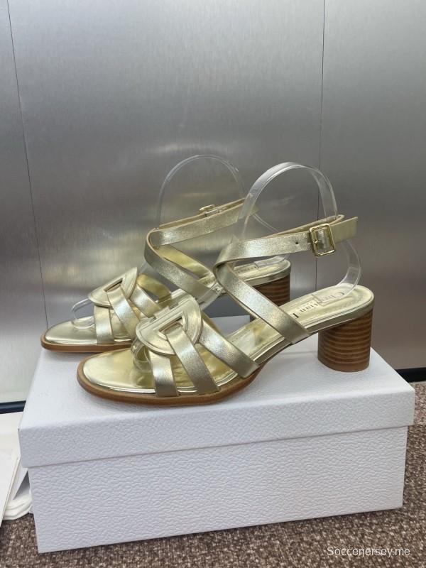 حذاء ديور D-Club D-Club جيلي ملون مجوف بحزام متقاطع ذو كعب متوسط للنساء - KFY00290