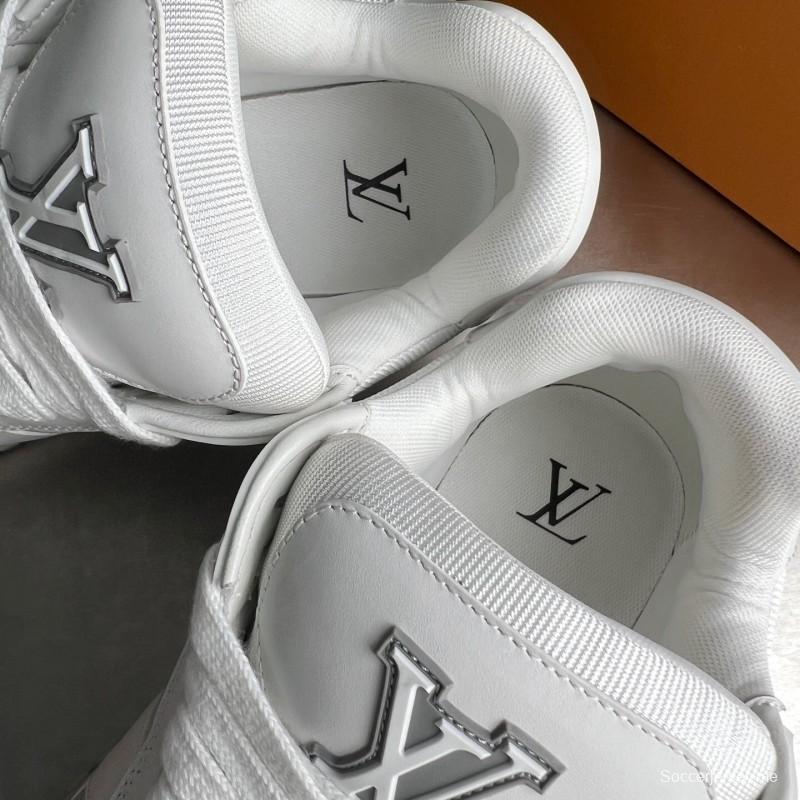 حذاء Lv الجلدي برباط مستدير من الأمام والرباط فوق الحذاء المسطح المسطح الكاجوال المسطح - YC