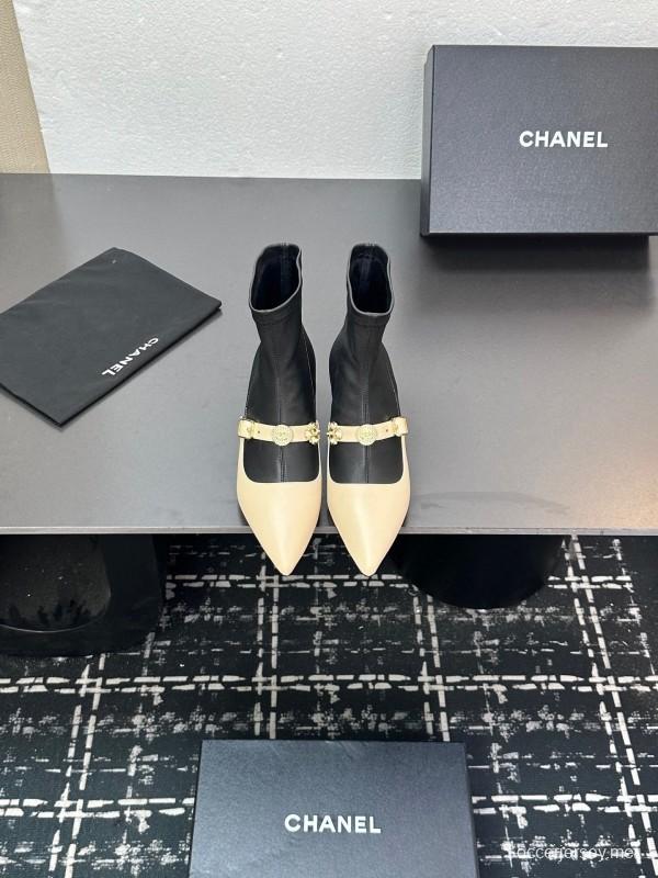 شانيل 2025/SS 24B جزمة شانيل 2025/SS 24B خريف وشتاء جديدة ذات كعب عالٍ بعقدة - LY00380