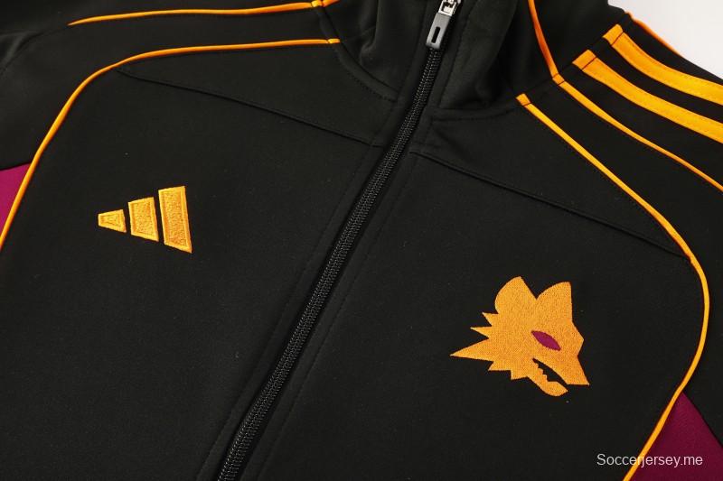 25/26 روما جاكيت أسود كامل بسحاب أسود + بنطلون طويل + بنطلون طويل