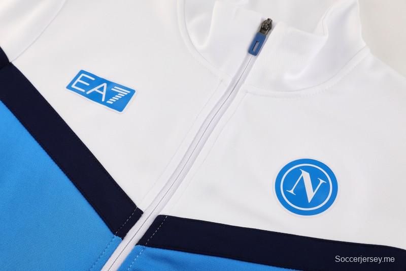 25/26 نابولي جاكيت أبيض بسحاب كامل + بنطلون طويل + بنطلون طويل