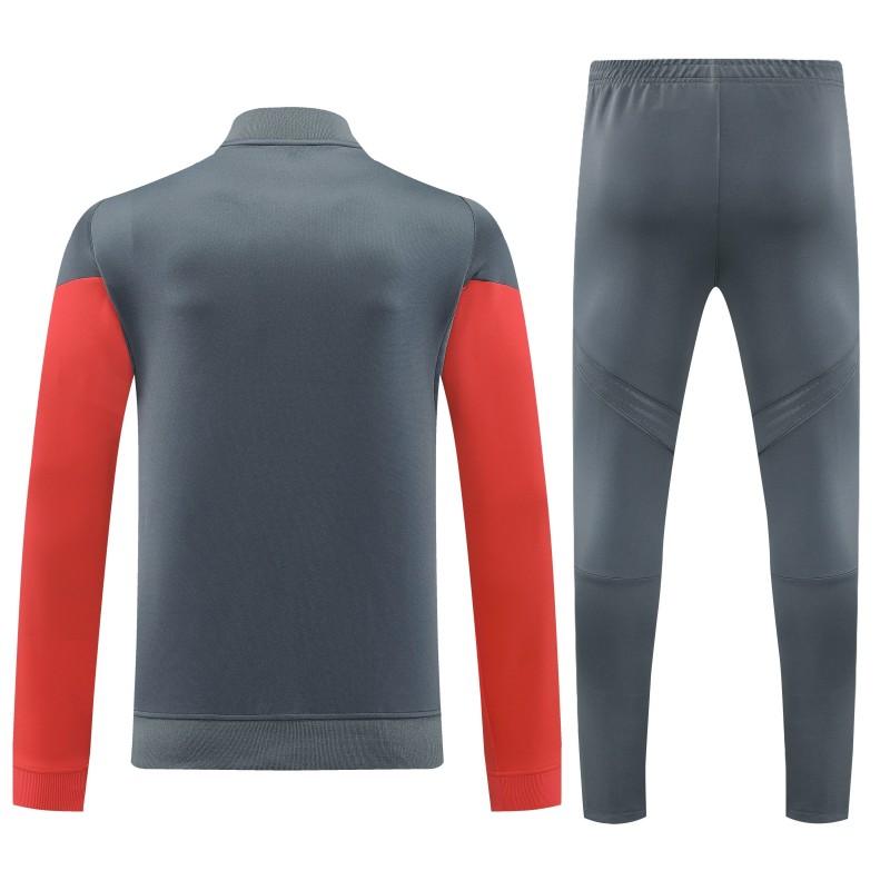 25/26 بايرن ميونيخ بايرن ميونيخ رمادي بأكمام حمراء بنصف سحاب جاكيت رياضي + بنطال طويل