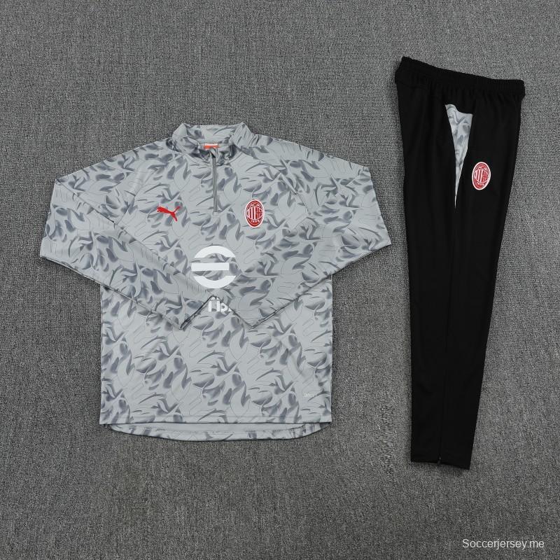 إصدار اللاعب 25/26 ميلان ميلان رمادي بنقشة مموهة بنصف سحاب سترة رياضية + بنطال طويل