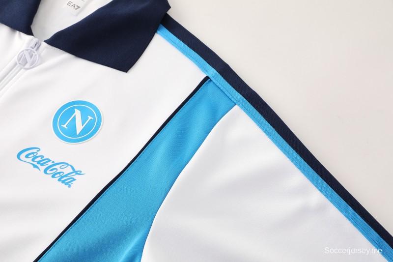 25/26 أس أس سي نابولي سترة رياضية بيضاء بسحاب كامل + بنطلون طويل