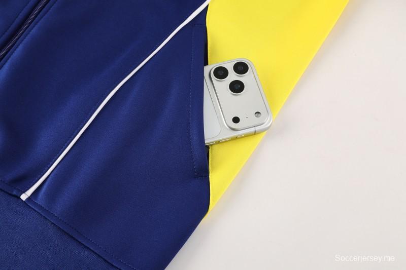 25/26 نادي أرسنال لكرة القدم جاكيت أزرق ملكي بسحاب كامل + بنطلون طويل + سترة رياضية + بنطلون طويل