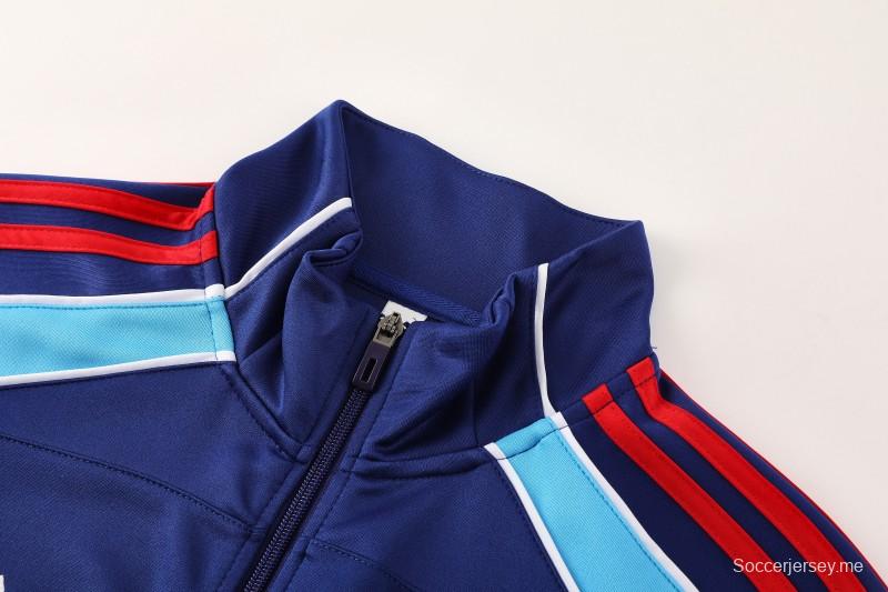 25/26 نادي أرسنال لكرة القدم جاكيت أزرق ملكي بسحاب كامل + بنطلون طويل + سترة رياضية + بنطلون طويل