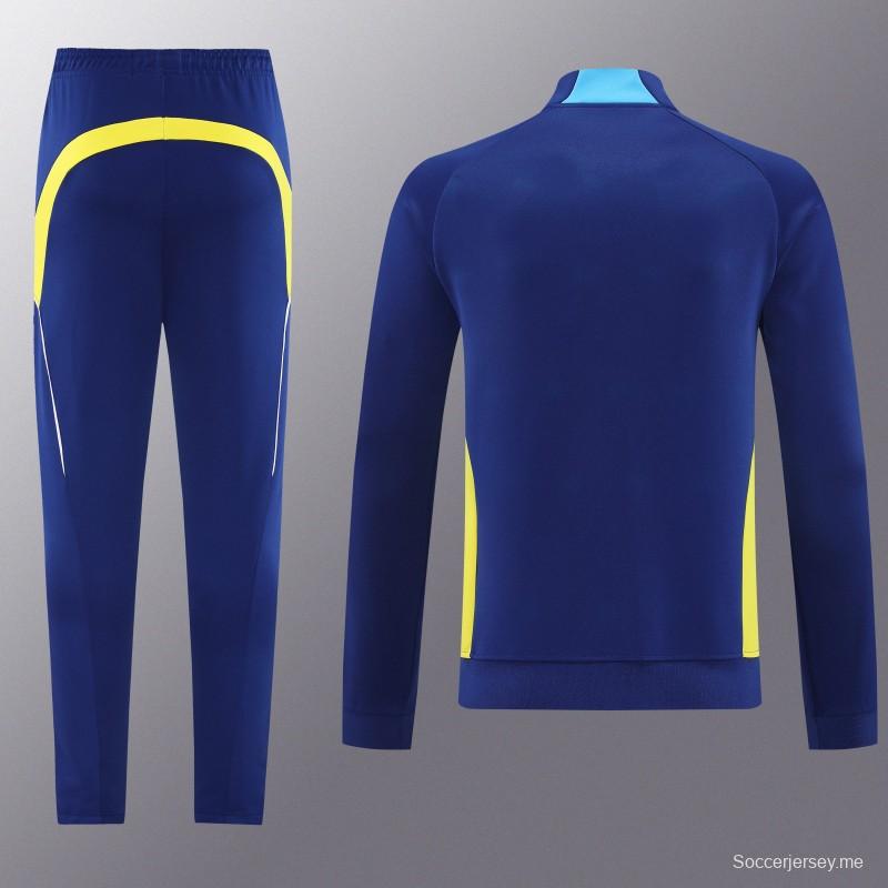 25/26 نادي أرسنال لكرة القدم جاكيت أزرق ملكي بسحاب كامل + بنطلون طويل + سترة رياضية + بنطلون طويل