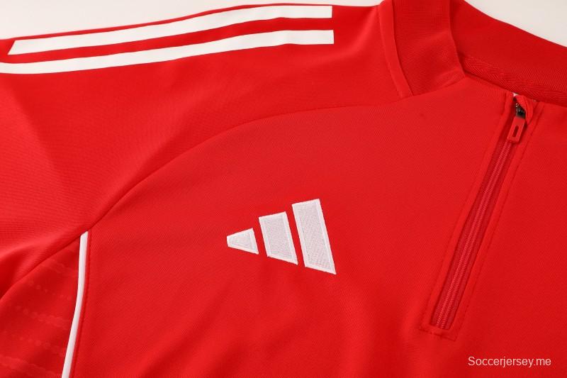 25/26 أديداس سترة رياضية بسحاب كامل أحمر/أبيض + بنطلون طويل + جاكيت أديداس أحمر/أبيض