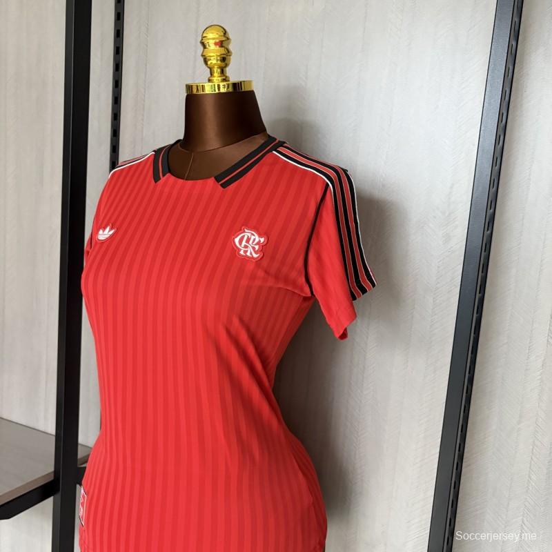 25/26 قميص نسائي فلامنكو ريترو أحمر اللون أحمر اللون