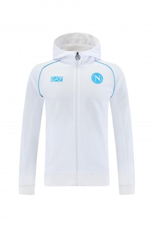 25/26 نابولي جاكيت رياضي أبيض بسحاب كامل + بنطلون طويل + جاكيت أبيض