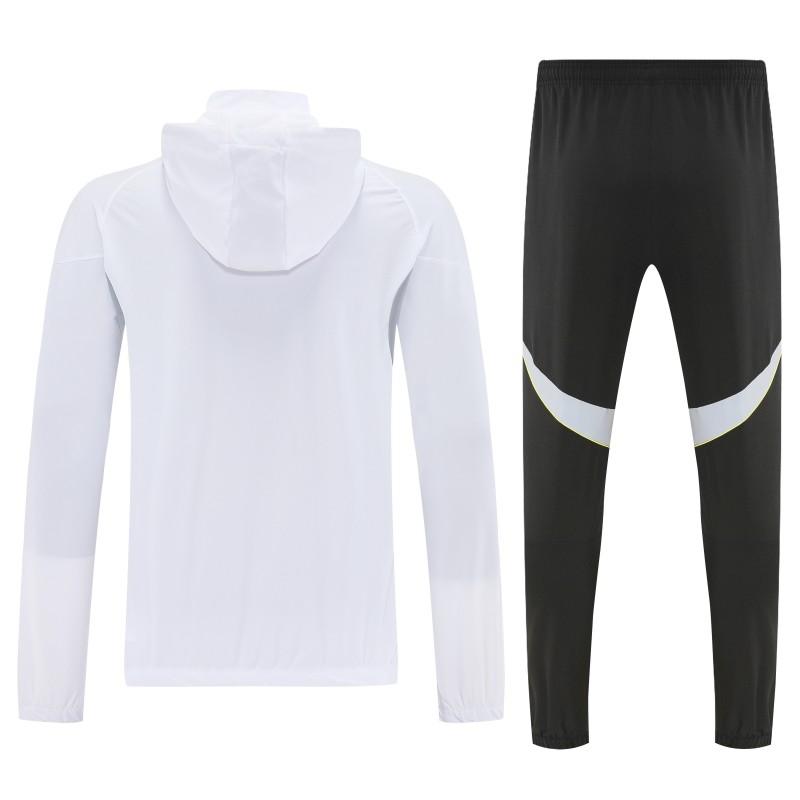 25/26 ريال مدريد جاكيت رياضي أبيض بسحاب كامل + بنطلون طويل + جاكيت أبيض