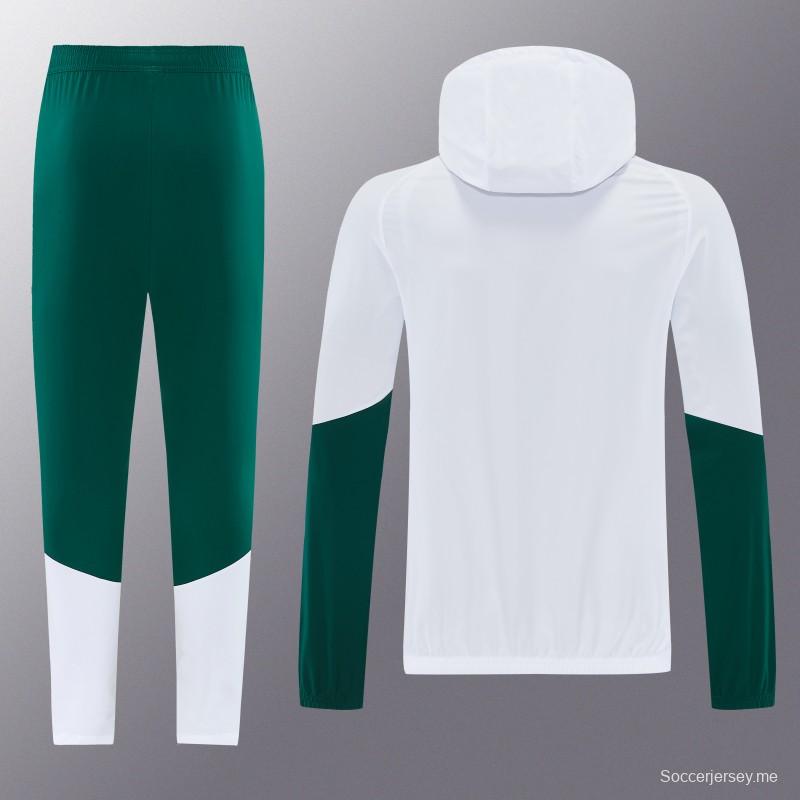 2026 إيطاليا سترة بيضاء بغطاء رأس وسحاب كامل + بنطال طويل