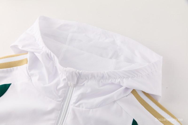 2026 إيطاليا سترة بيضاء بغطاء رأس وسحاب كامل + بنطال طويل