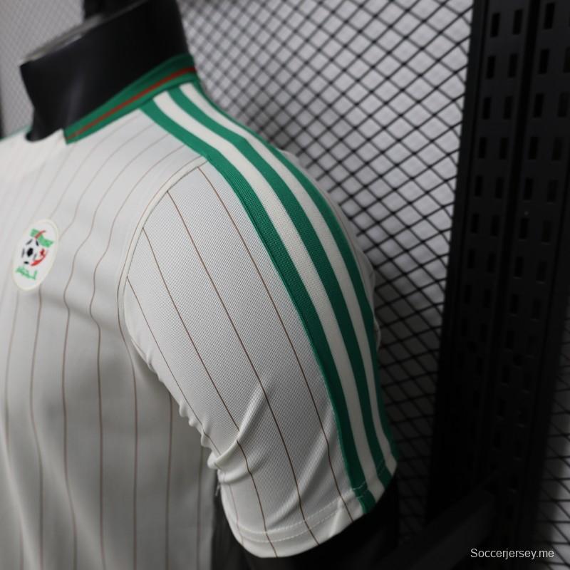 2026 نسخة اللاعب الجزائر قميص أبيض مع خطوط خضراء