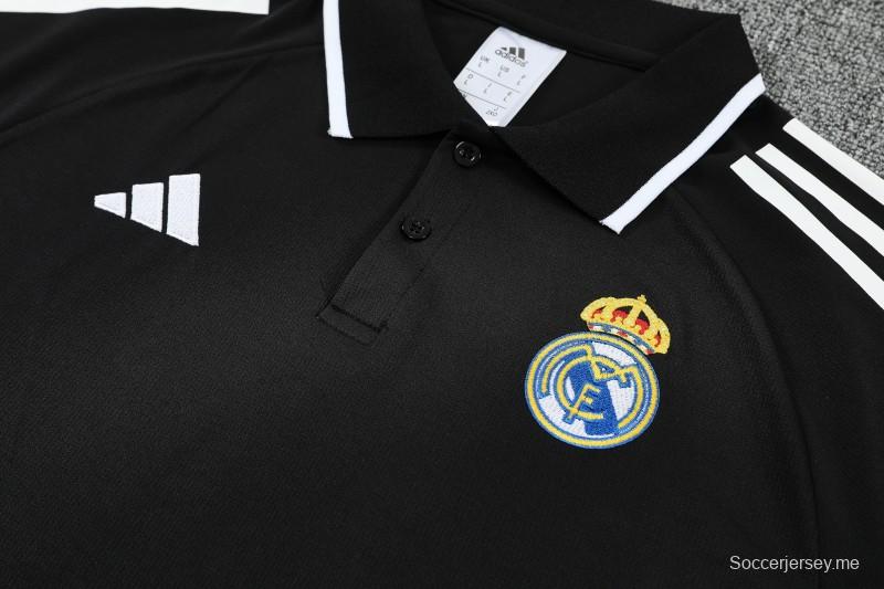 26/27 طقم رياضي من ريال مدريد يتألف من قميص بولو أسود للتدريب + بنطال طويل