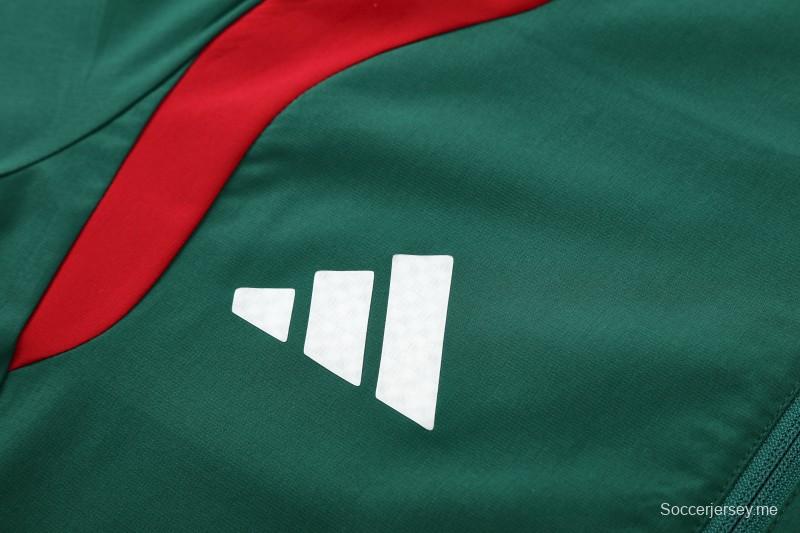 26/27  طقم رياضي جزائري باللونين الأخضر الداكن والأخضر الفاتح مع سترة بغطاء رأس وسحاب كامل + بنطال طويل