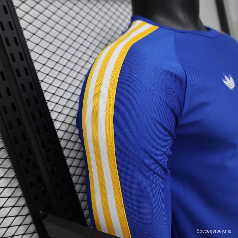 قميص لاعب طويل الأكمام بلون ريال مدريد الأزرق، إصدار 2026، من Adidas Originals، إصدار خاص رجعي