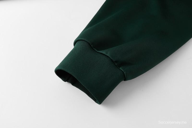 2026 سترة من أديداس باللون الأخضر الداكن مع سحاب كامل + بنطال طويل