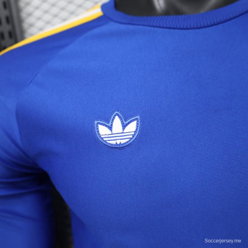 قميص لاعب طويل الأكمام بلون ريال مدريد الأزرق، إصدار 2026، من Adidas Originals، إصدار خاص رجعي
