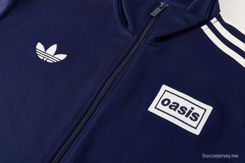 2026 سترة أديداس باللون الأزرق الداكن بسحاب كامل + بنطال طويل