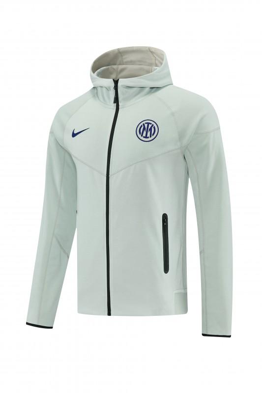 26/27 بدلة رياضية من إنتر ميلان بلون أخضر فاتح مع سحاب كامل وغطاء للرأس + بنطال طويل