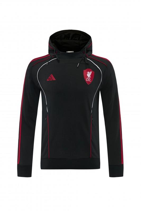 26/27 ليفربول  طقم رياضي أسود بغطاء للرأس وسحاب كامل + بنطال طويل