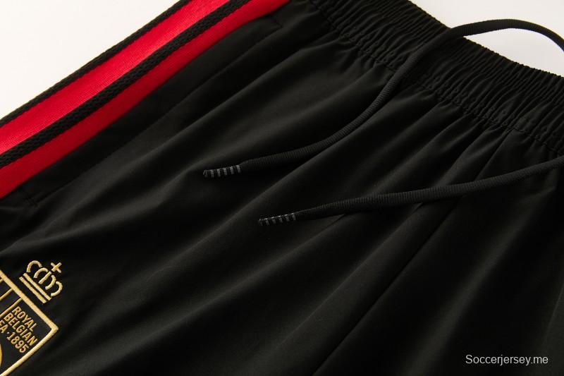 26/27 بلجيكا  طقم رياضي بلون أسود مع سترة بغطاء رأس وسحاب كامل + بنطال طويل